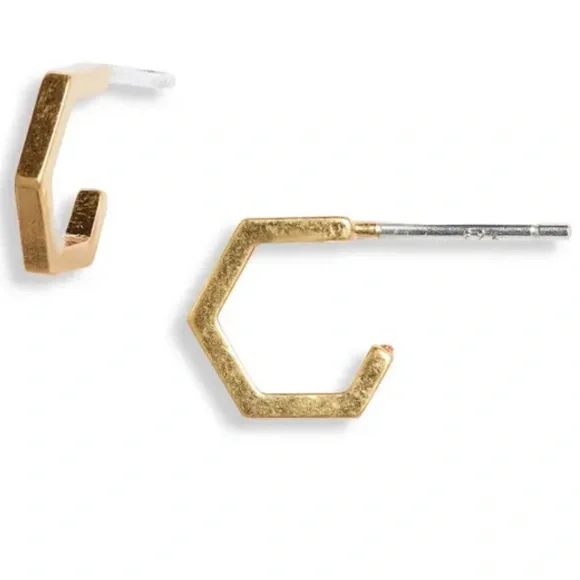 Madewell | Hexagon Mini Hoop Earrings In Vintage Gold New - Picture 2 of 9